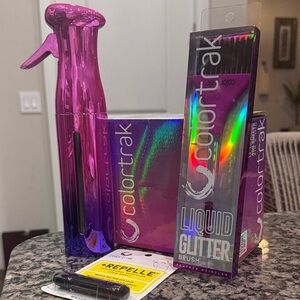 Colortrak Pink Spray Bottle and Glitter Brush Set, foils and stain stick